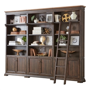 Martin Furniture 94&quotH Executive Bookcase Wall With Wood Ladder in Brown