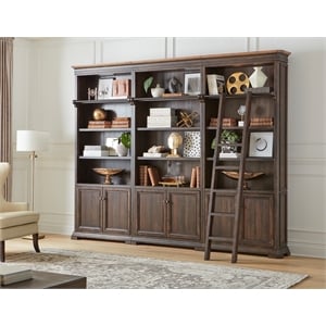 Martin Furniture  Executive Bookcase Wall With Wood Ladder in Brown