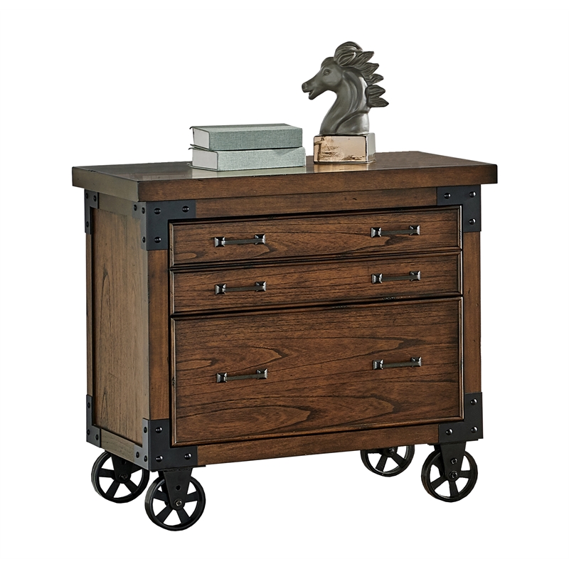 Rustic Wood Lateral File With Legal/Letter File Drawer Fully Assembled Brown