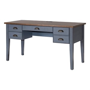 Martin Furniture Farmhouse Wood Half Pedestal Executive Desk Writing Table Office Desk Blue