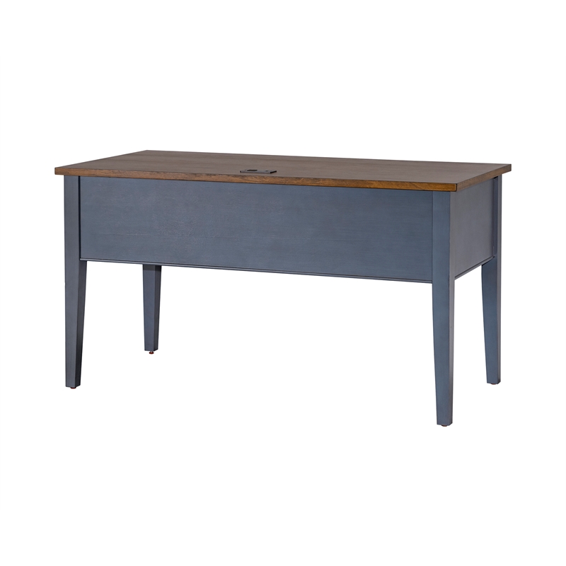 Martin Furniture Farmhouse Wood Half Pedestal Executive Desk Writing Table Office Desk Blue