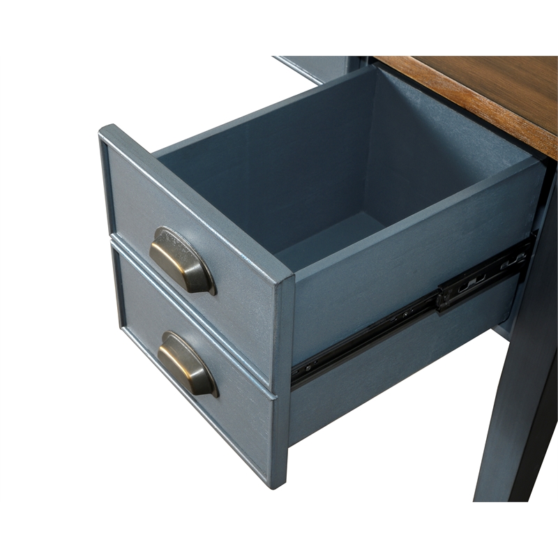 Martin Furniture Farmhouse Wood Half Pedestal Executive Desk Writing Table Office Desk Blue