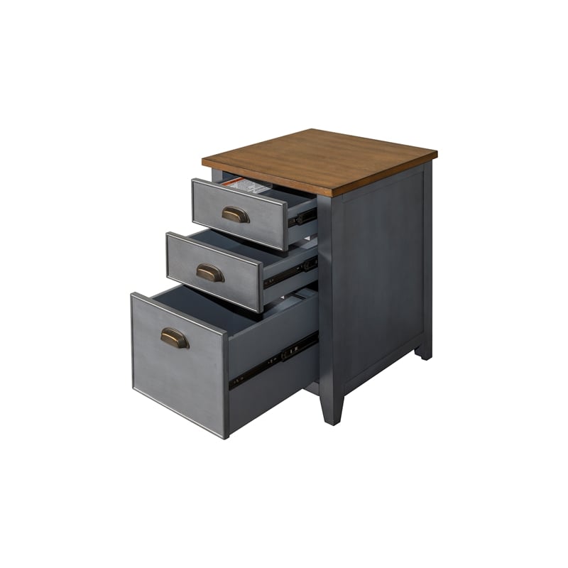 Farmhouse Three Drawer Wood File Cabinet Blue Wood Fully Assembled