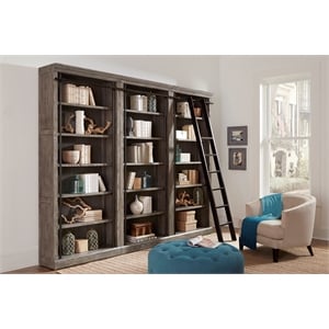 Avondale 8' Tall Bookcase Wall With Ladder Storage Organizer Display Gray