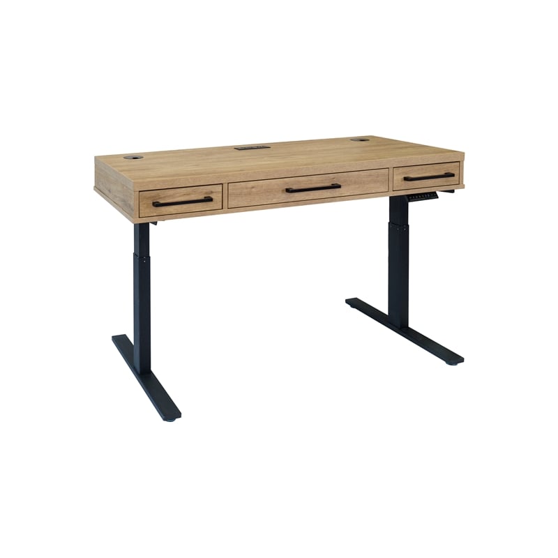 Modern Wood Laminate Office Electronic Sit Stand Desk Light Brown