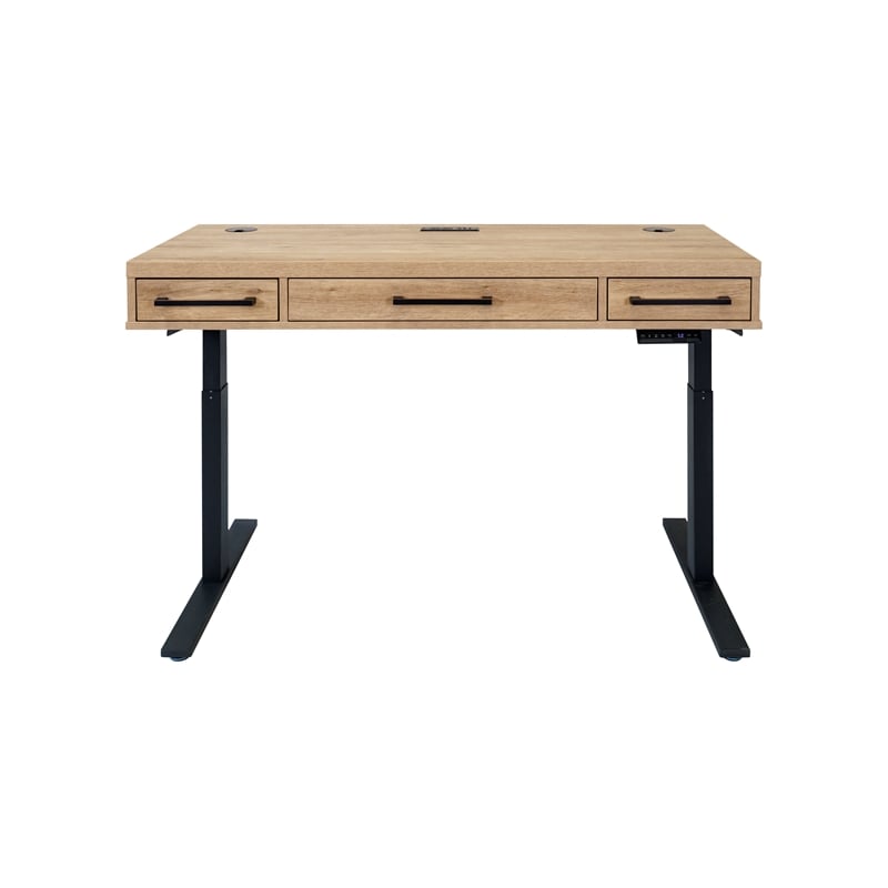 Modern Wood Laminate Office Electronic Sit Stand Desk Light Brown