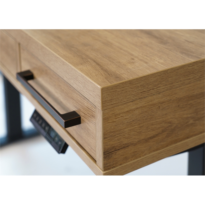 Modern Wood Laminate Office Electronic Sit Stand Desk Light Brown