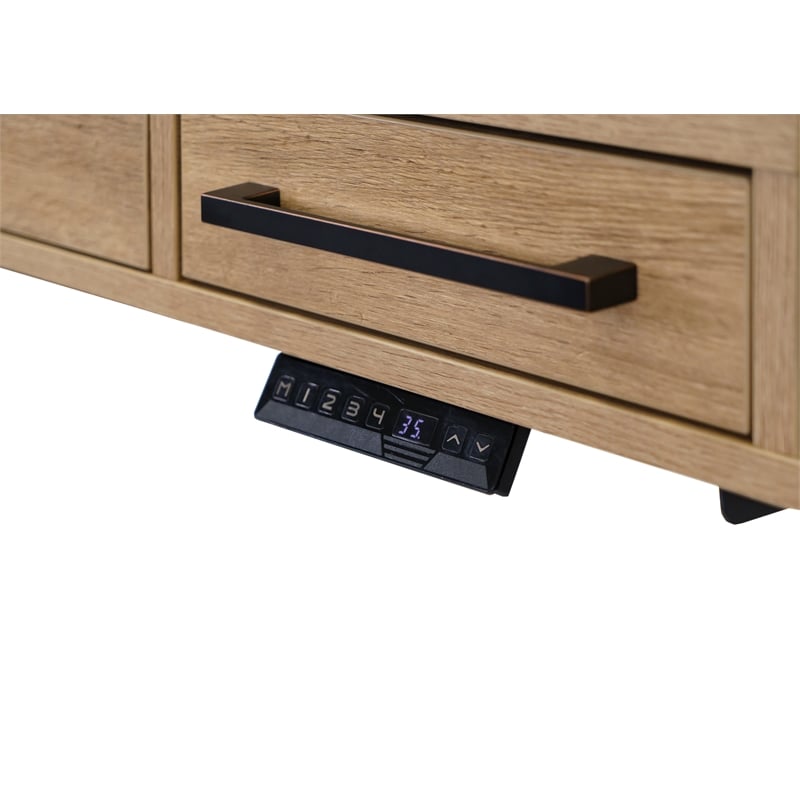 Modern Wood Laminate Office Electronic Sit Stand Desk Light Brown