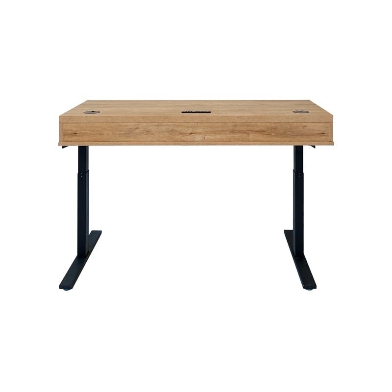 Modern Wood Laminate Office Electronic Sit Stand Desk Light Brown