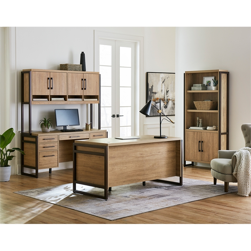 Modern Wood Laminate Double Pedestal Executive Desk  Light Brown