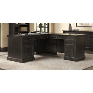 Martin Furniture 66&quotW Wood L-Desk & Return Writing Table & Return in Dark Brown