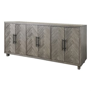 90&quot Six Door Wood TV Console Entertainment Stand Fully Assembled Gray