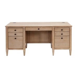 Modern Wood Double Pedestal Desk Wood Desk Fully Assembled Light Brown