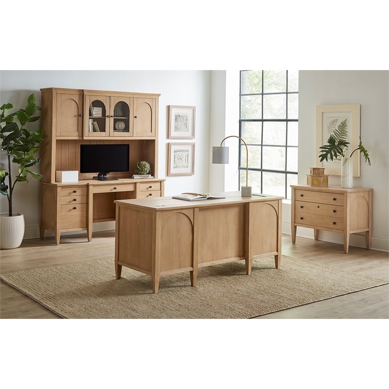Modern Wood Double Pedestal Desk Wood Desk Fully Assembled Light Brown