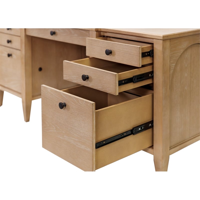 Modern Wood Double Pedestal Desk Wood Desk Fully Assembled Light Brown