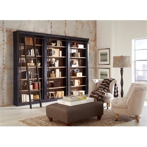 Traditional 8' Tall Wood Bookcase Wall With Ladder Aged Office Bookcases Black