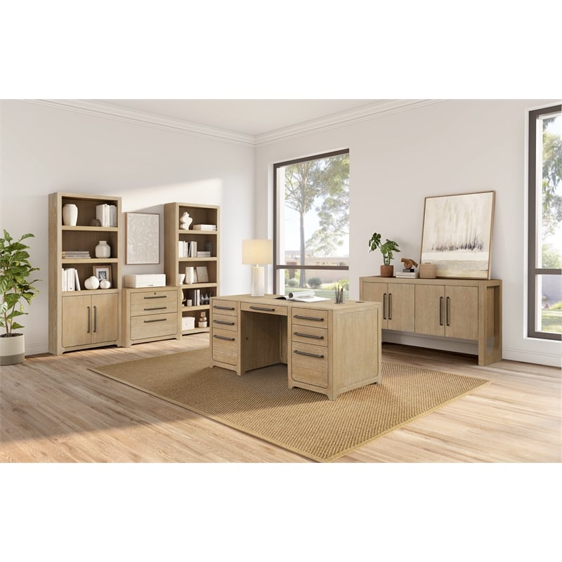 Martin Furniture Wood Double Pedestal Executive Office Desk in Light Brown