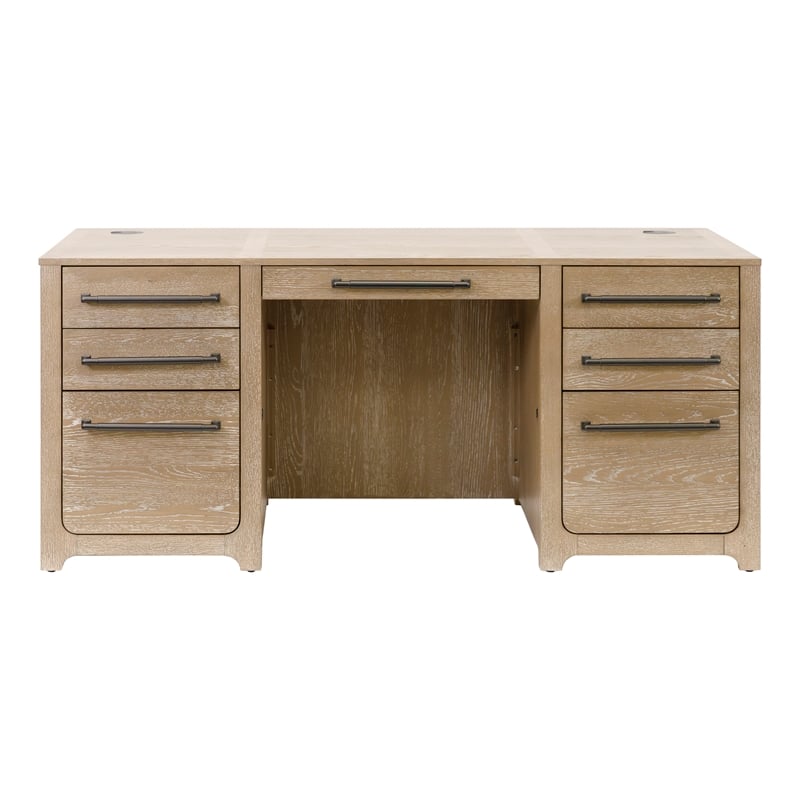 Martin Furniture Wood Double Pedestal Executive Office Desk in Light Brown