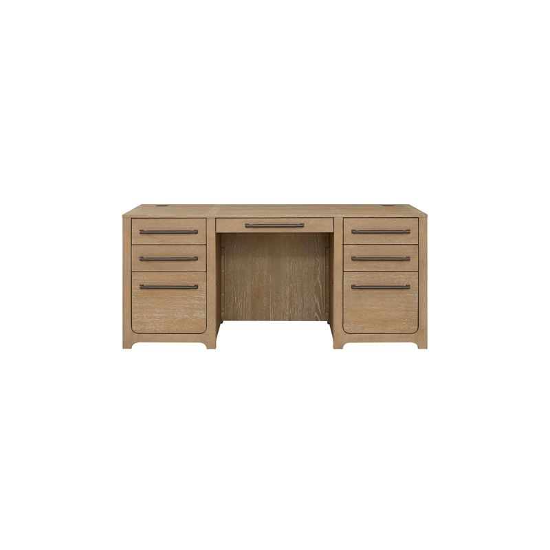 Martin Furniture Wood Double Pedestal Executive Office Desk in Light Brown