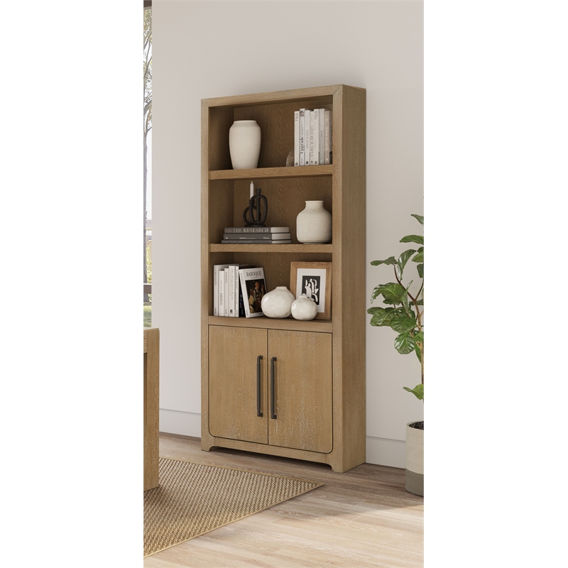 Martin Furniture Wood Bookcase with Doors Office Storage in Light Brown