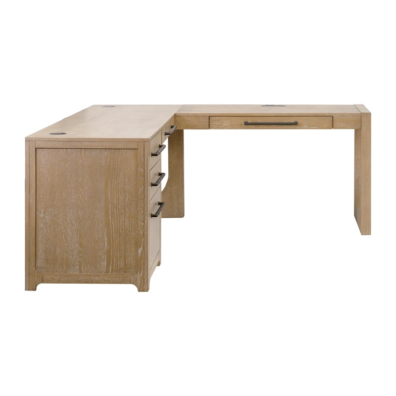 Martin Furniture Wood L-Shape Pedestal Desk with RHF Open Return Corner Desk Light Brown