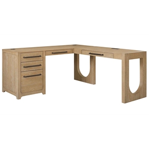 Martin Furniture Wood L-Shape Pedestal Desk with RHF Open Return Corner Desk Light Brown