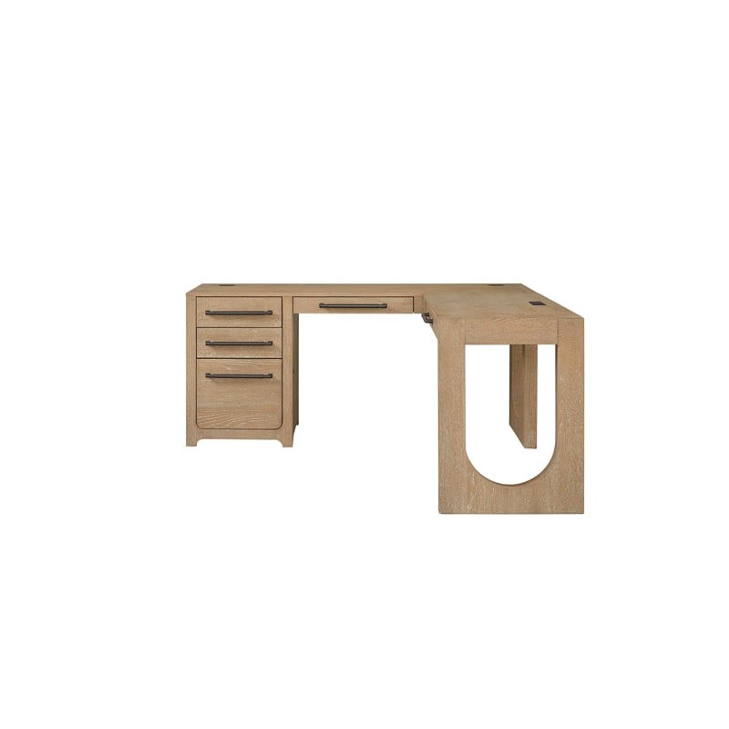 Martin Furniture Wood L-Shape Pedestal Desk with RHF Open Return Corner Desk Light Brown