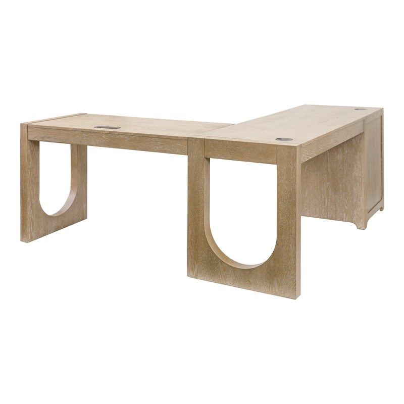Martin Furniture Wood L-Shape Pedestal Desk with RHF Open Return Corner Desk Light Brown