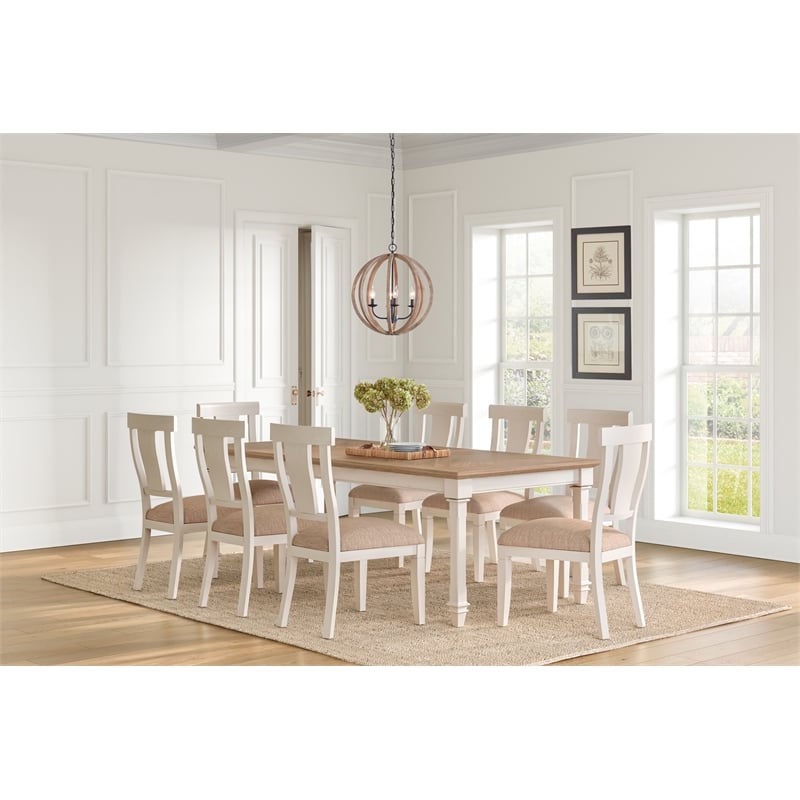 Traditional Wood Kitchen Extension Dining Table and Eight Chairs White