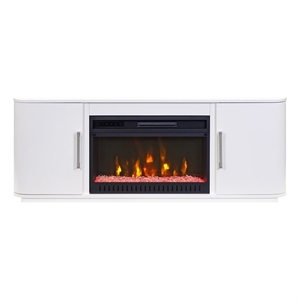 Modern 60&quot Fireplace Console Entertainment  Fully Assembled White