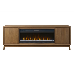 Modern Wood 80&quot Fireplace Console with doors Entertainment Fully Assembled Brown