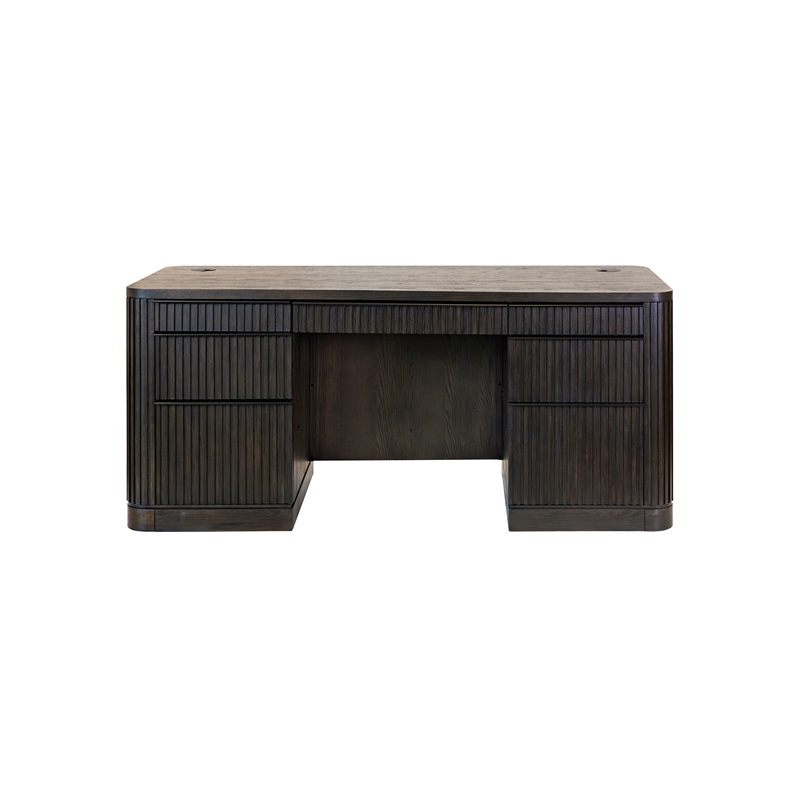 Contemporary Double Pedestal Wood Desk Office Writing Table Brown