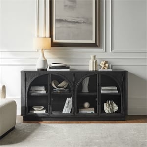 Modern Contemporary Wood 70&quot Console with glass doors Fully Assembled Black