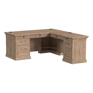 Traditional Executive Wood Double Pedestal L-Desk Corner Desk Office Table Brown