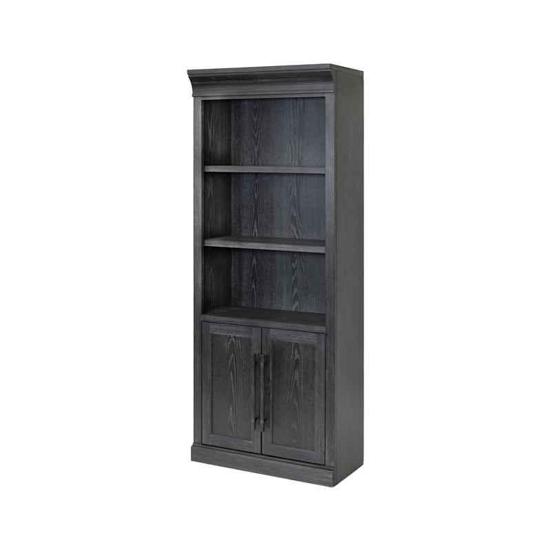 Traditional Wood Bookcase with Doors Office Storage Fully Assembled Black