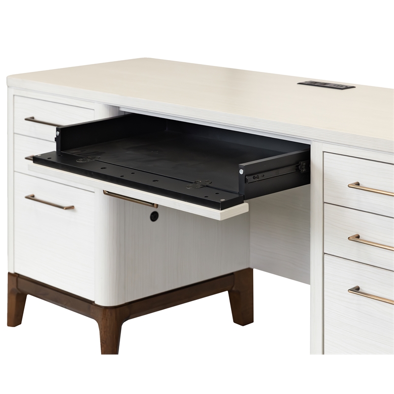 Contemporary Laminate Wood Double Pedestal Executive Desk Fully Assembled White