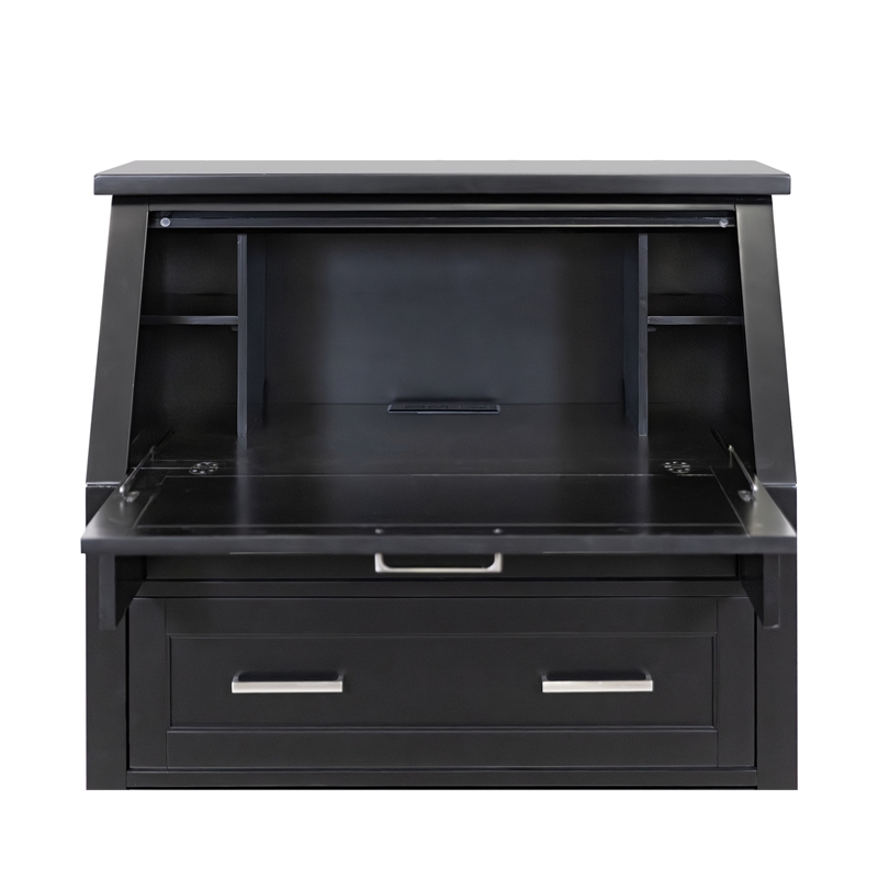 Modern Wood Drop-Lid Secretary Desk Fully Assembled Black Finish