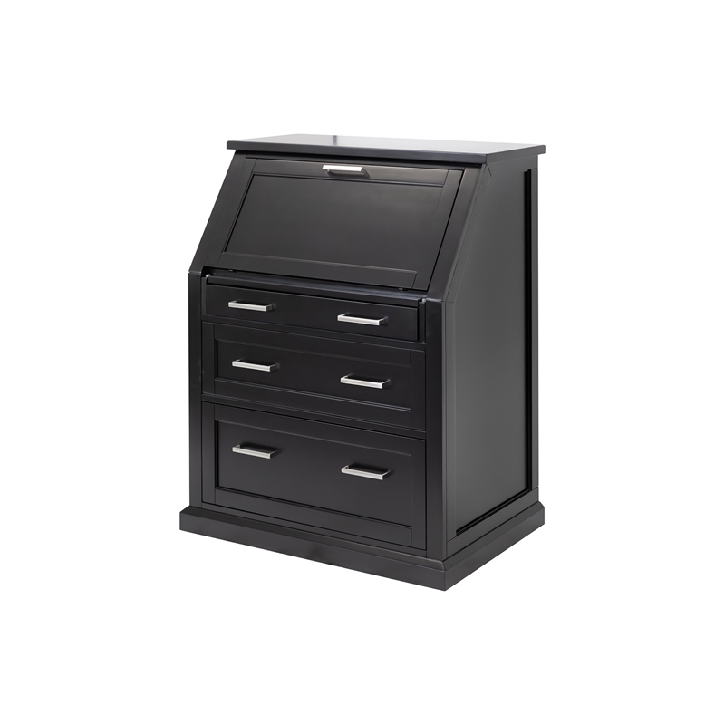 Modern Wood Drop-Lid Secretary Desk Fully Assembled Black Finish
