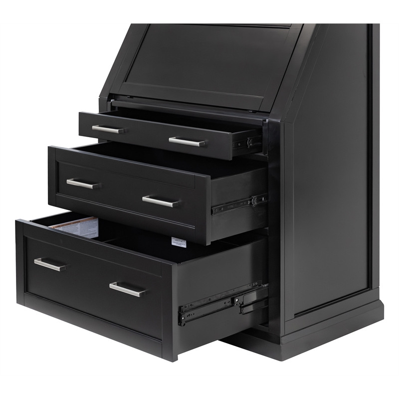 Modern Wood Drop-Lid Secretary Desk Fully Assembled Black Finish
