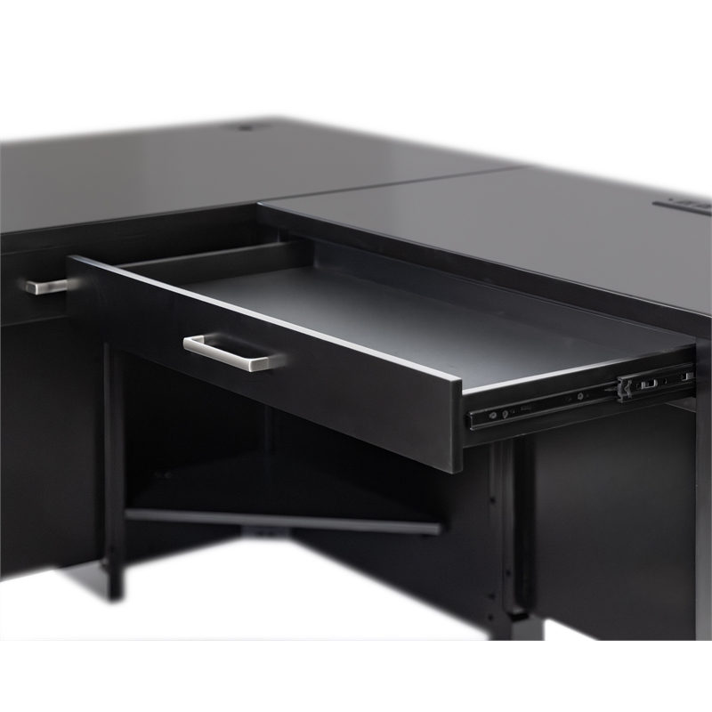 Modern Wood L-Desk & Return Writing Table & Return Office Desk & Return Black