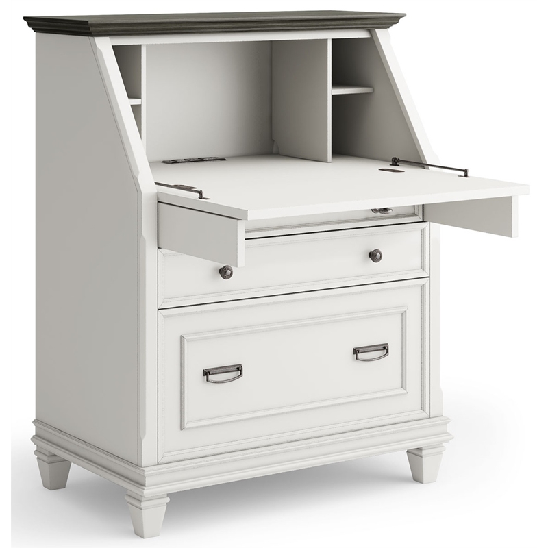 Martin Furniture Hartford Wood Drop-Lid Secretary Desk in White