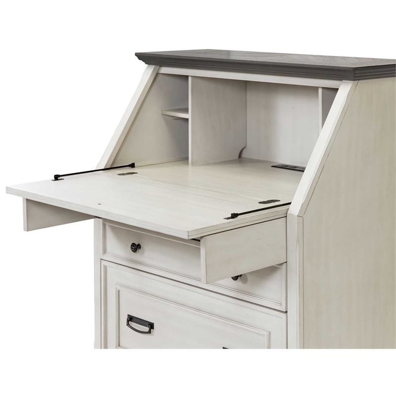 Martin Furniture Hartford Wood Drop-Lid Secretary Desk in White