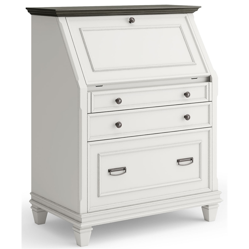 Martin Furniture Hartford Wood Drop-Lid Secretary Desk in White