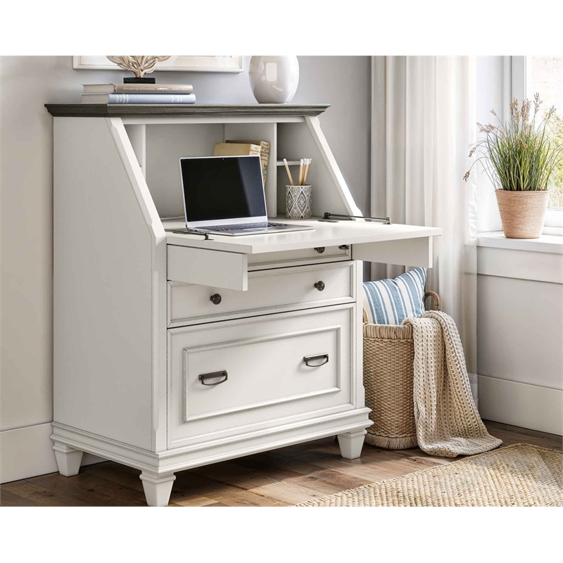 Martin Furniture Hartford Wood Drop-Lid Secretary Desk in White