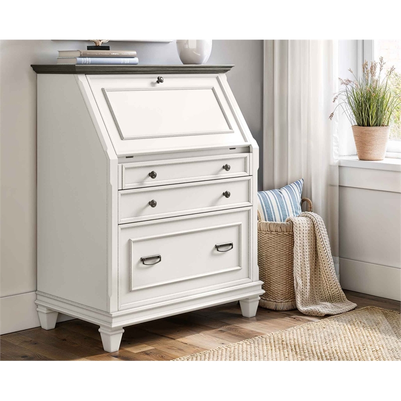 Martin Furniture Hartford Wood Drop-Lid Secretary Desk in White
