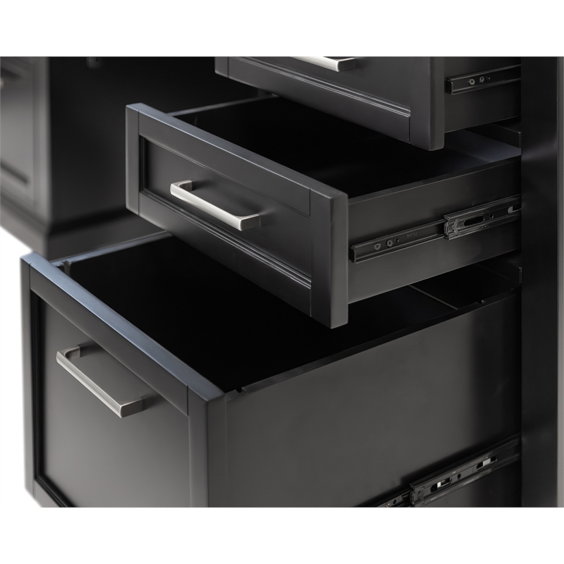 Modern Wood Hutch With Doors and Desk Storage Hutch Fully Assembled Black