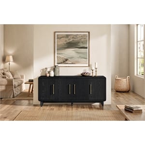 72in TV Console Modern Four Door Entertainment Stand Wood Accent CabinetCredenza Fully Assembled Black