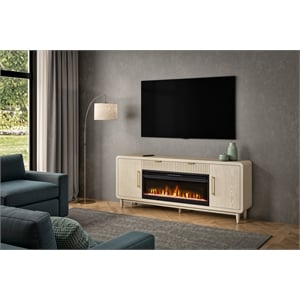 80in Modern Fireplace Console Entertainment Storage TV Stand Fully Assembed White Wood