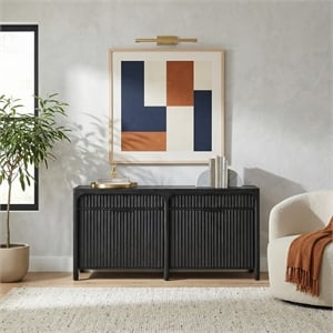70in TV Console Entertainment Stand Wood Accent Cabinet Fully Assembled  Ebony Black