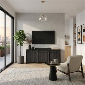 80in TV Console Entertainment Stand Wood Accent Cabinet Fully Assembled Ebony Black